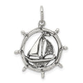 Sterling Silver Antiqued Sailboat in Wheel Charm, 24 x 23 mm