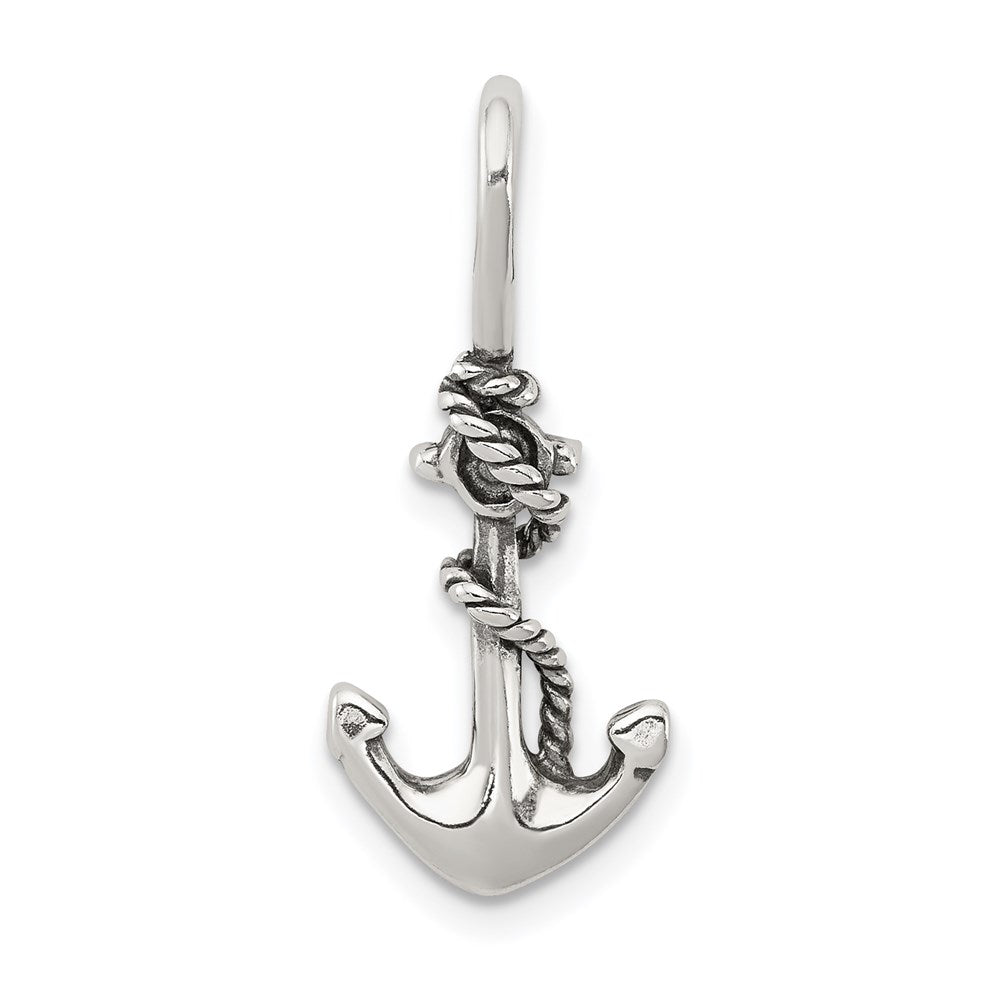 Sterling Silver Antiqued Anchor and Rope Pendant, 26 x 11 mm