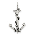 Sterling Silver 3D Antiqued Anchor and Rope Pendant, 31 x 17 mm