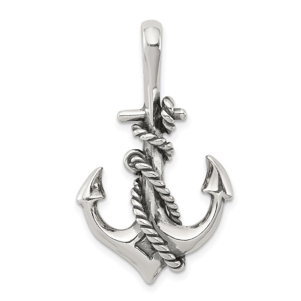 Sterling Silver Antiqued Anchor and Rope Pendant, 33 x 21 mm