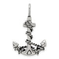 Sterling Silver 3D Antiqued Anchor and Rope Pendant, 33 x 22 mm