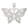 Sterling Silver Filigree Fancy Mother of Pearl Butterfly Pendant, 41 x 50 mm