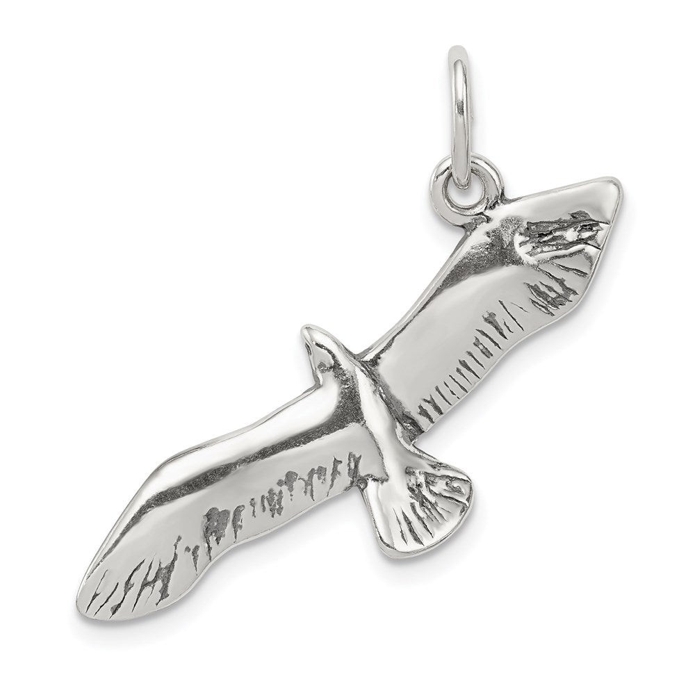 Sterling Silver Antiqued Wing Spread Seagull Charm, 33 x 13 mm