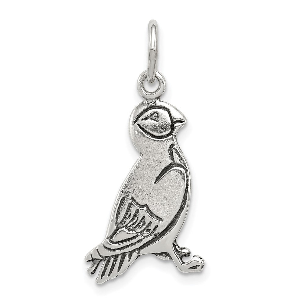 Sterling Silver Antiqued Puffin Charm, 24 x 17 mm