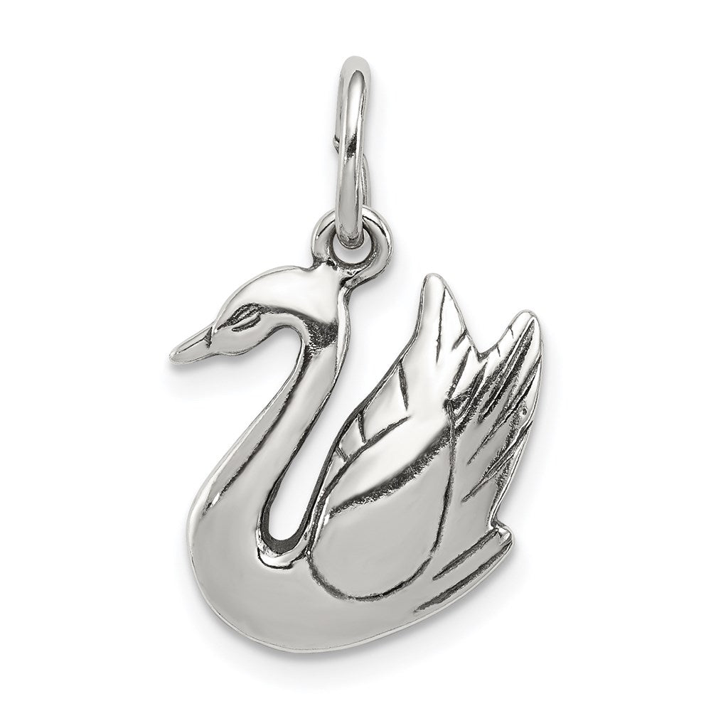 Sterling Silver Antiqued Swan Charm, 16 x 16 mm