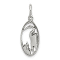 Sterling Silver Antiqued Crane in Oval Frame Charm, 21 x 11 mm
