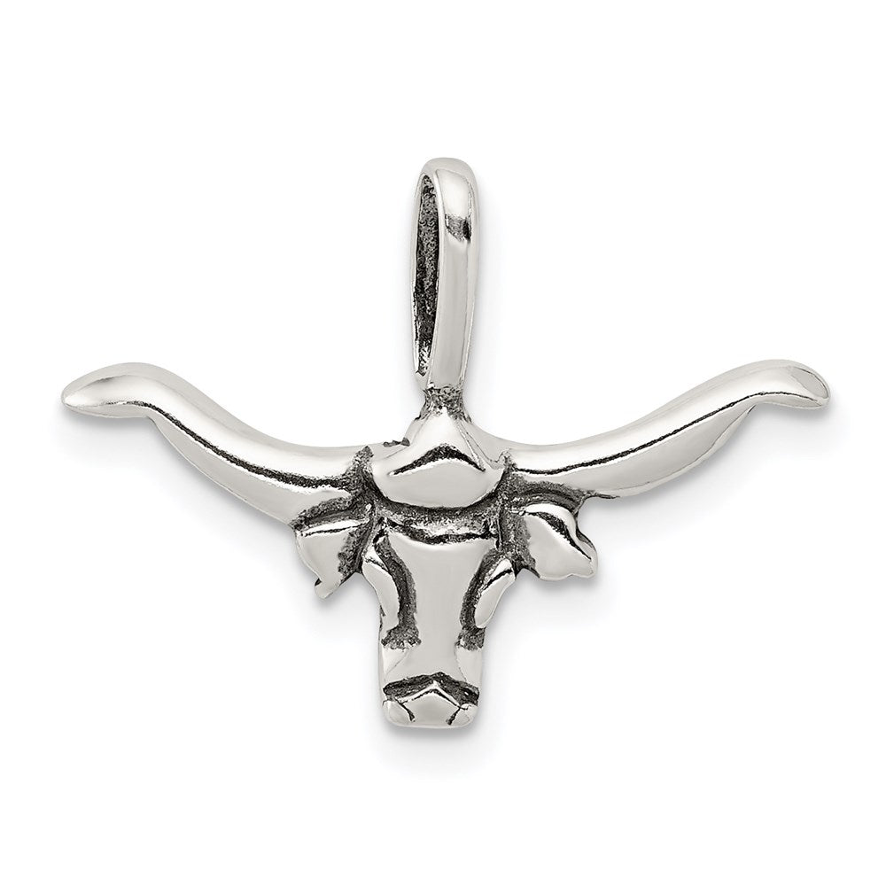 Sterling Silver Bull with Horns Pendant, 15 x 23 mm