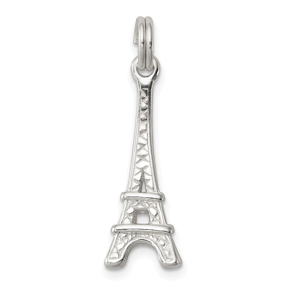 Sterling Silver Rhodium-plated Eiffel Tower Charm, 23 x 8 mm
