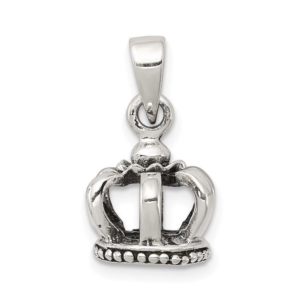 Sterling Silver Antiqued Crown Pendant, 10 x 10 mm