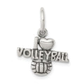 Sterling Silver Antique I (heart) Volleyball Charm, 15 x 17 mm