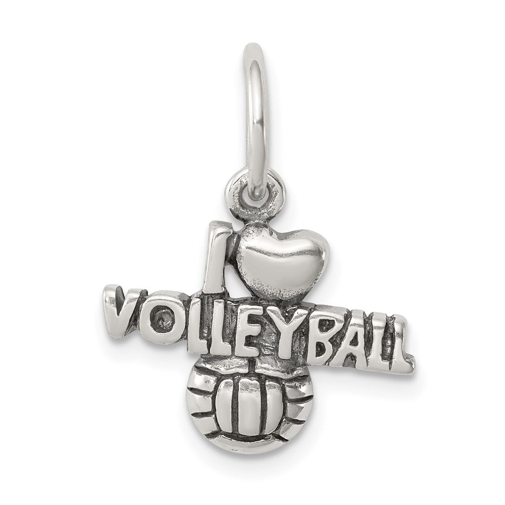 Sterling Silver Antique I (heart) Volleyball Charm, 15 x 17 mm