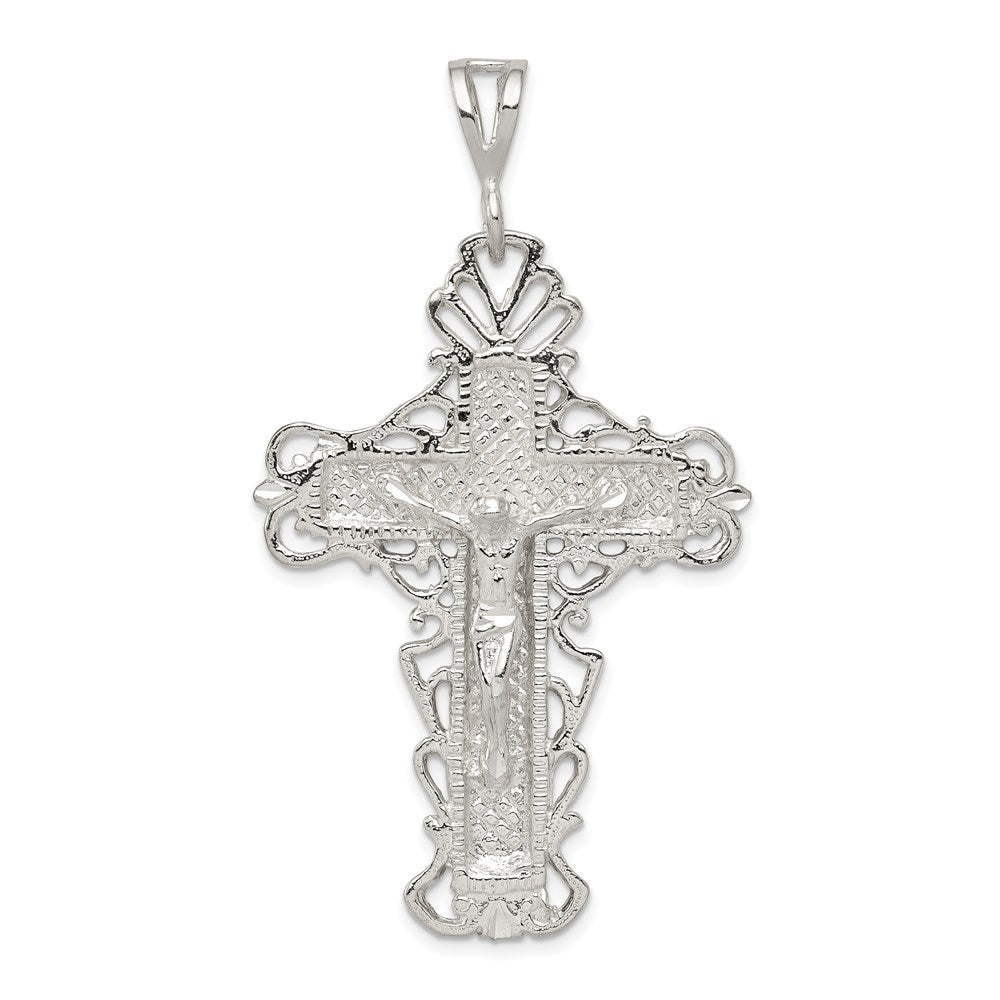 Sterling Silver Diamond-Cut Crucifix Pendant, 60 x 31 mm