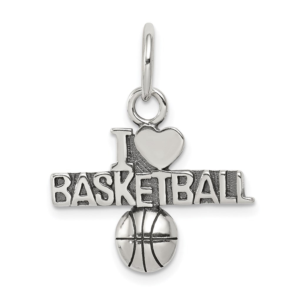 Sterling Silver Antique I (heart) Basketball Charm, 18 x 21 mm