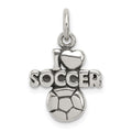 Sterling Silver Antique I (heart) Soccer Charm, 17 x 14 mm