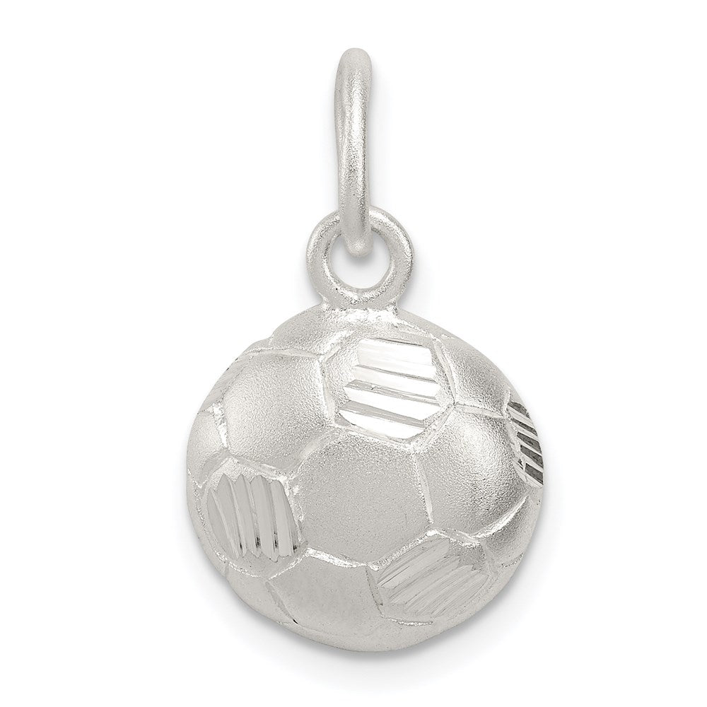 Sterling Silver Diamond Cut Soccer Ball Charm, 15 x 12 mm