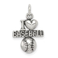Sterling Silver Antique I (heart) Baseball Charm, 16 x 13 mm