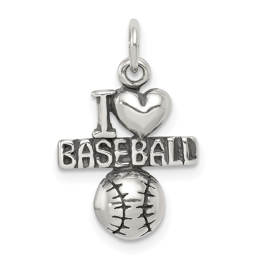 Sterling Silver Antique I (heart) Baseball Charm, 16 x 13 mm