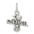 Sterling Silver Antique I (heart) Softball Charm, 17 x 18 mm