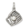 Sterling Silver Antiqued Baseball Glove w/Simulated Pearl Charm, 13 x 13 mm