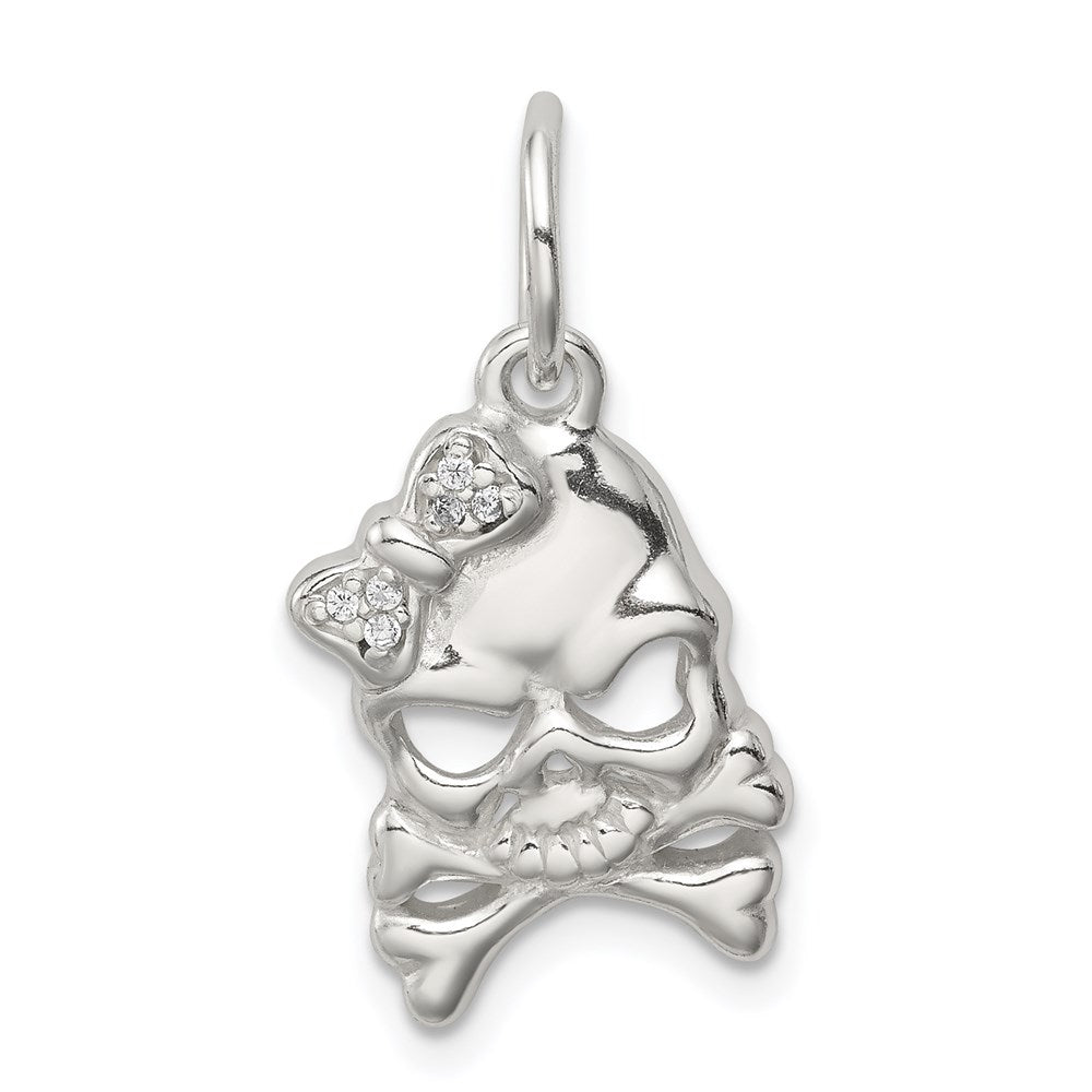 Sterling Silver CZ Skull Charm, 25 x 12 mm