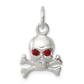 Sterling Silver Red CZ Skull Charm, 21 x 13 mm