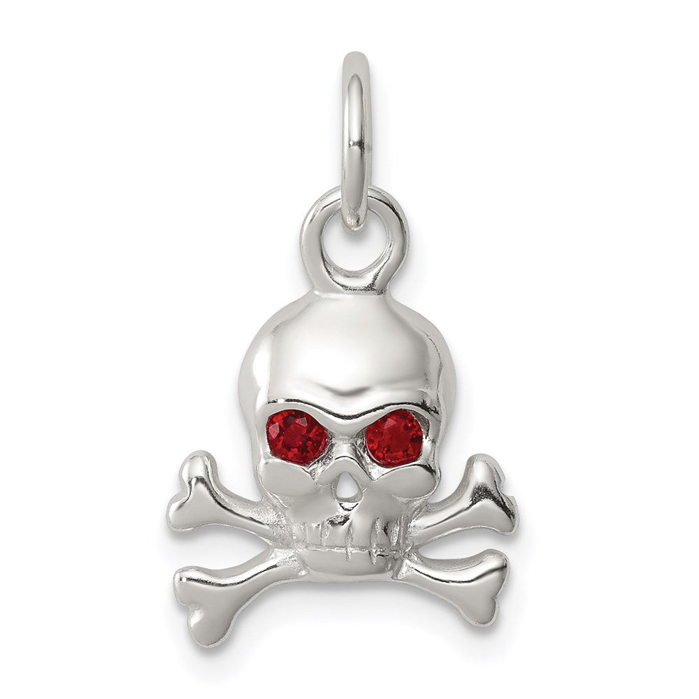 Sterling Silver Red CZ Skull Charm, 21 x 13 mm