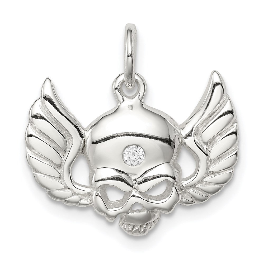 Sterling Silver CZ Skull with Wings Charm, 20 x 20 mm