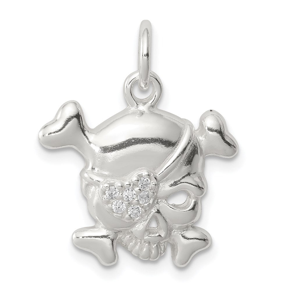 Sterling Silver CZ Skull Charm, 23 x 19 mm