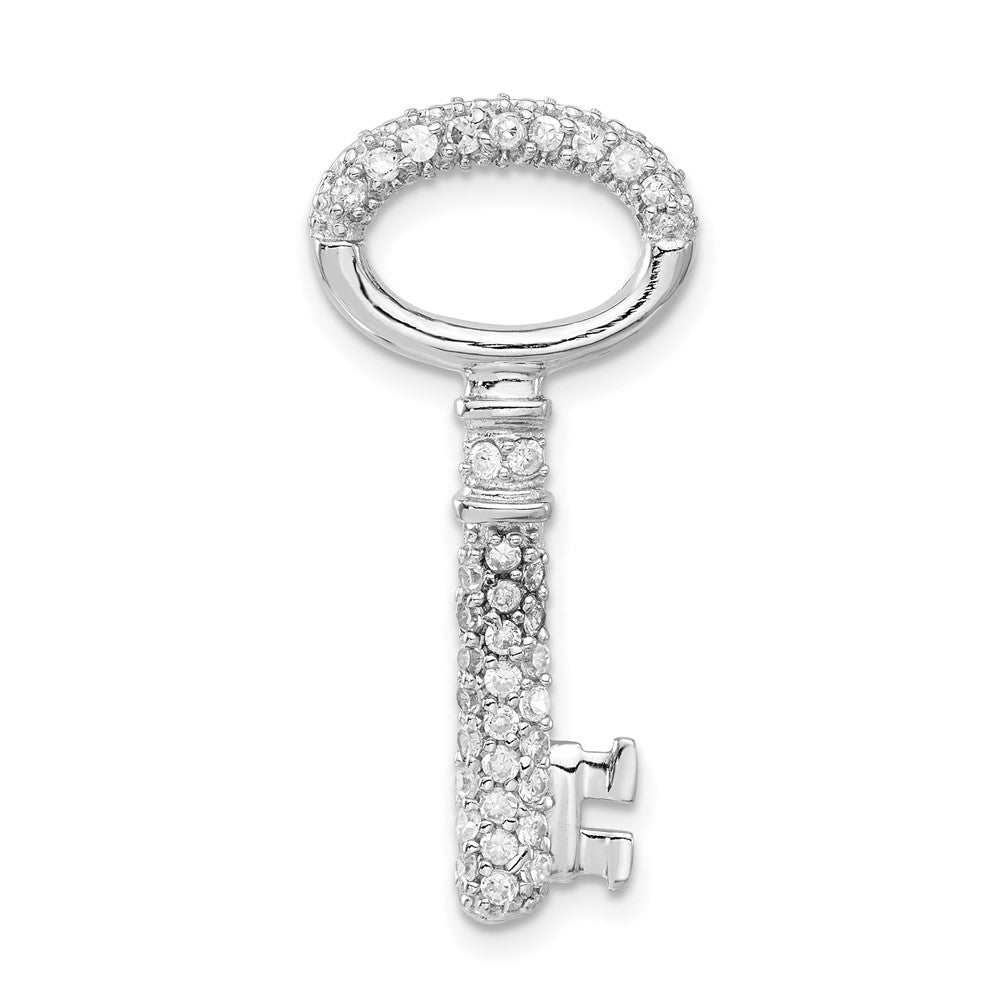 Sterling Silver Polished CZ Key Pendant, 32.2 x 14.9 mm