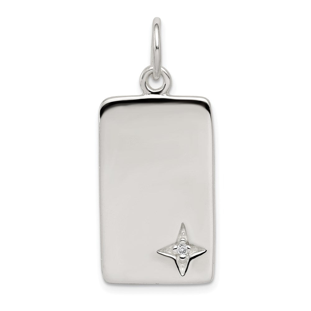 Sterling Silver CZ Polished Rectangle Charm, 32 x 14 mm