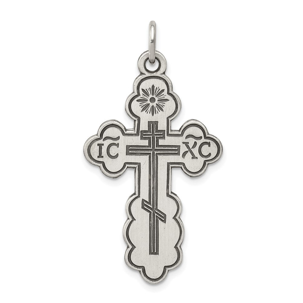 Sterling Silver Antiqued Eastern Orthodox Cross Pendant, 27 x 21 mm