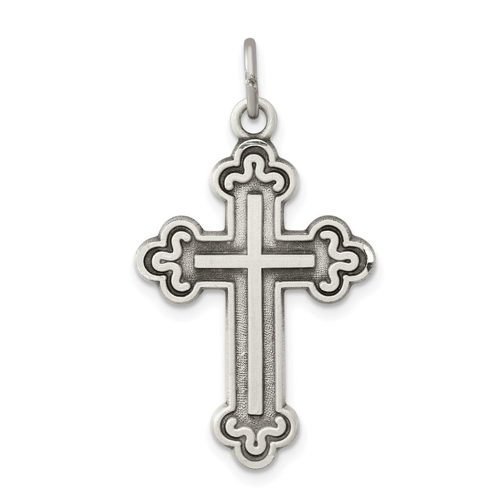 Sterling Silver Antiqued Budded Cross Pendant, 30 x 19 mm