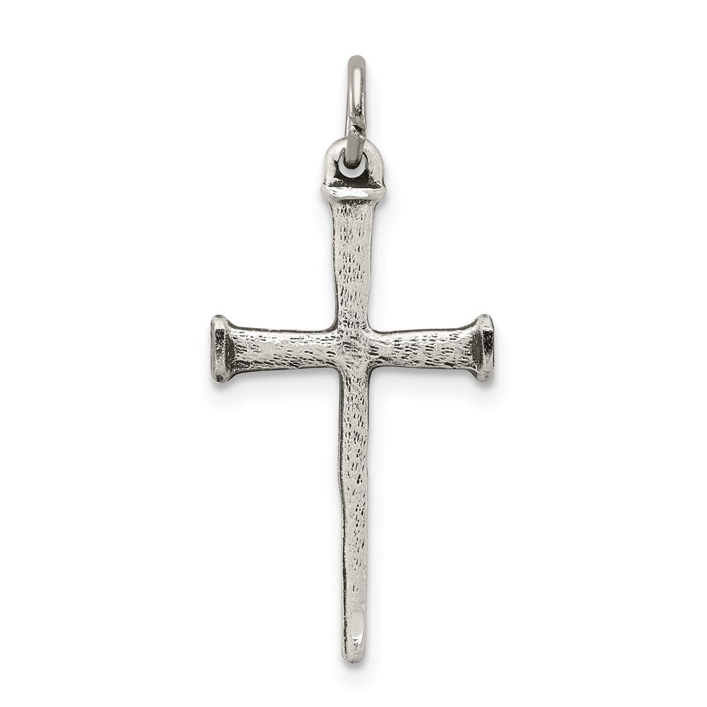Sterling Silver Antiqued Nail Cross Pendant, 25 x 13 mm