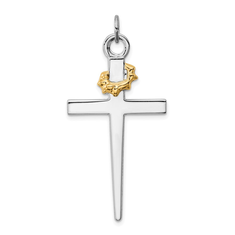 Sterling Silver Platinum-plated & 18k Gold-plated Cross Pendant, 44 x 24 mm