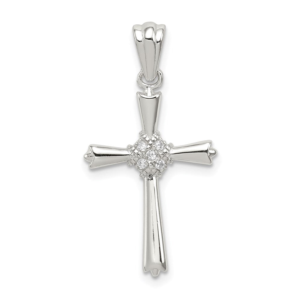 Sterling Silver Rhodium-plated CZ Cross Pendant, 27 x 15 mm