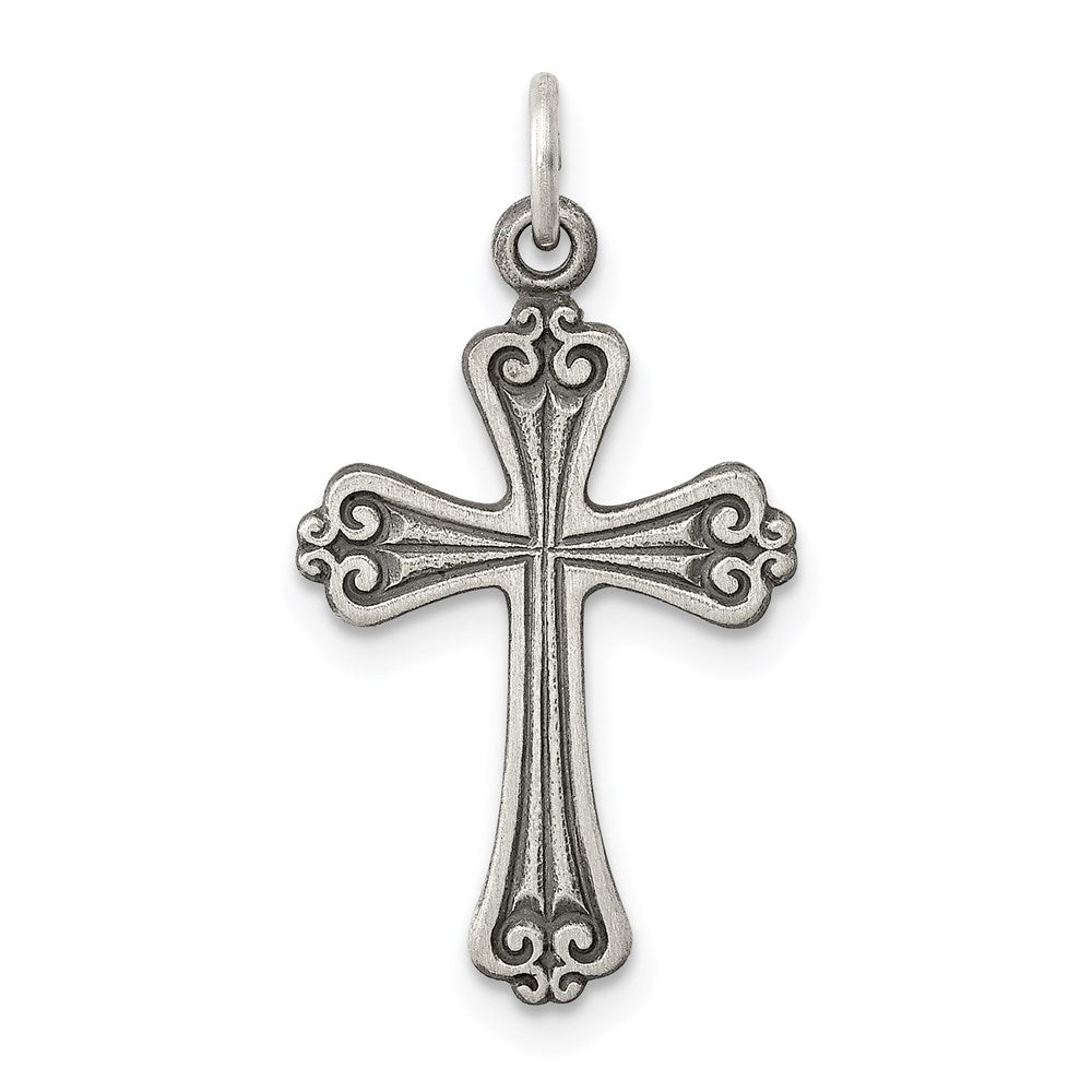 Sterling Silver Antiqued Cross Charm, 21 x 14 mm