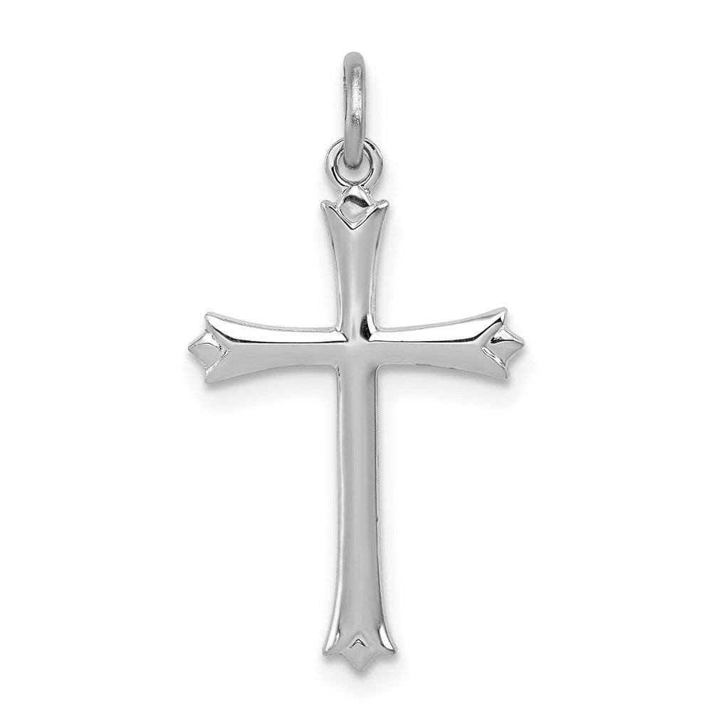 Sterling Silver Platinum-plated Fleur De Lis Cross Charm, 22 x 15 mm