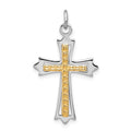 Sterling Silver Platinum-plated & Gold-plated Cross Pendant, 27 x 18 mm