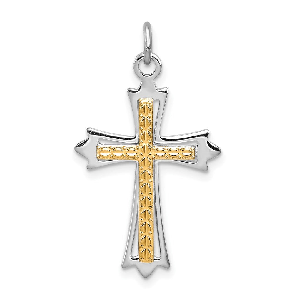 Sterling Silver Platinum-plated & Gold-plated Cross Pendant, 27 x 18 mm