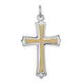 Sterling Silver Platinum-plated & Gold-plated Cross Pendant, 32 x 20 mm