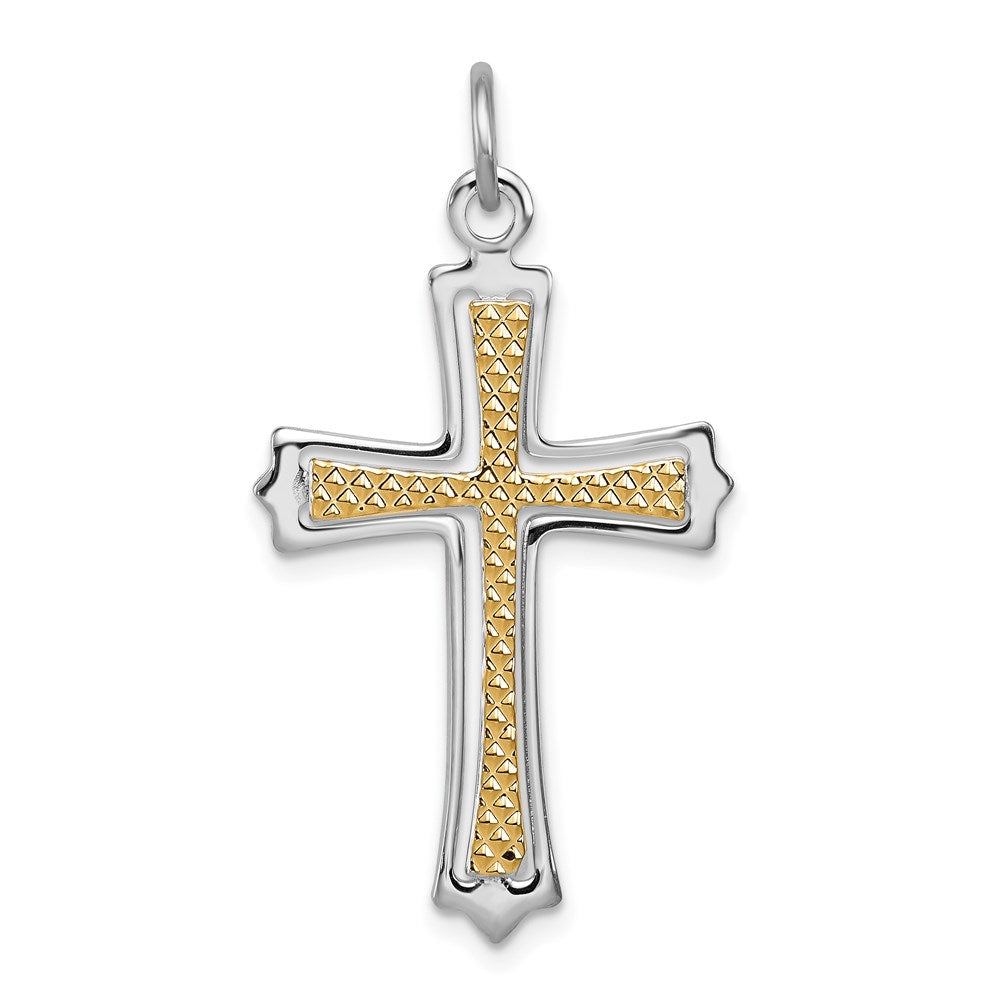 Sterling Silver Platinum-plated & Gold-plated Cross Pendant, 32 x 20 mm