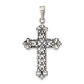 Sterling Silver Antiqued Fleur de lis Cross Pendant, 40 x 21 mm