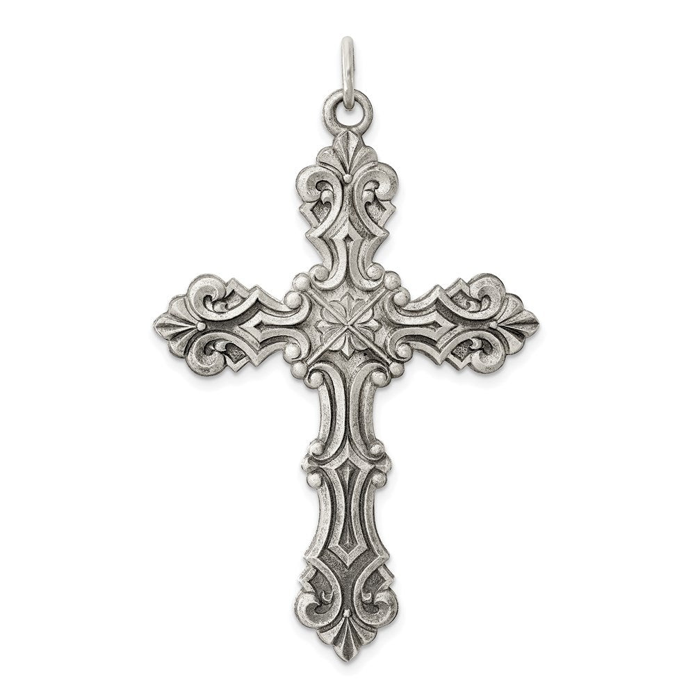 Sterling Silver Antiqued Cross Pendant, 52 x 35 mm