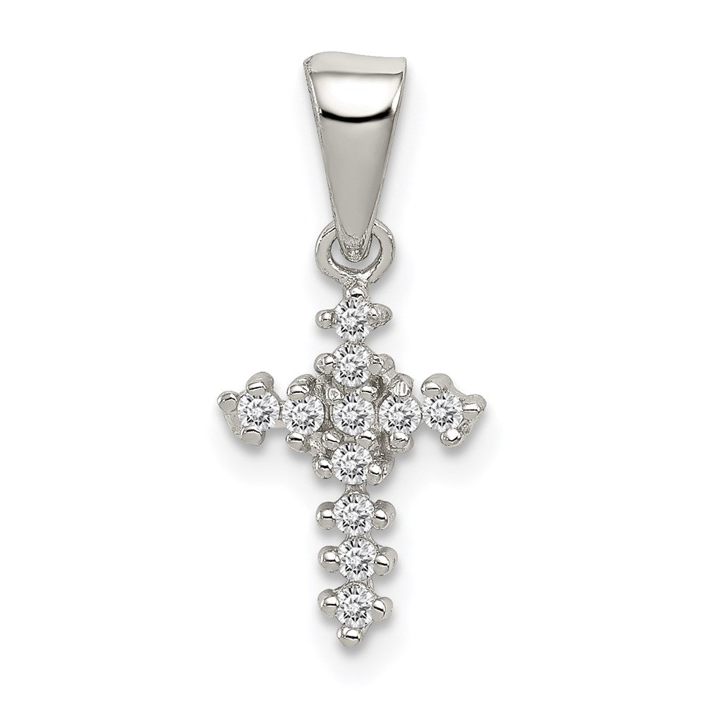 Sterling Silver Rhodium-plated CZ Cross Pendant, 19 x 9 mm