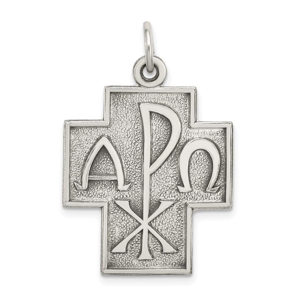 Sterling Silver Antiqued Alpha Omega Cross Pendant, 29 x 22 mm