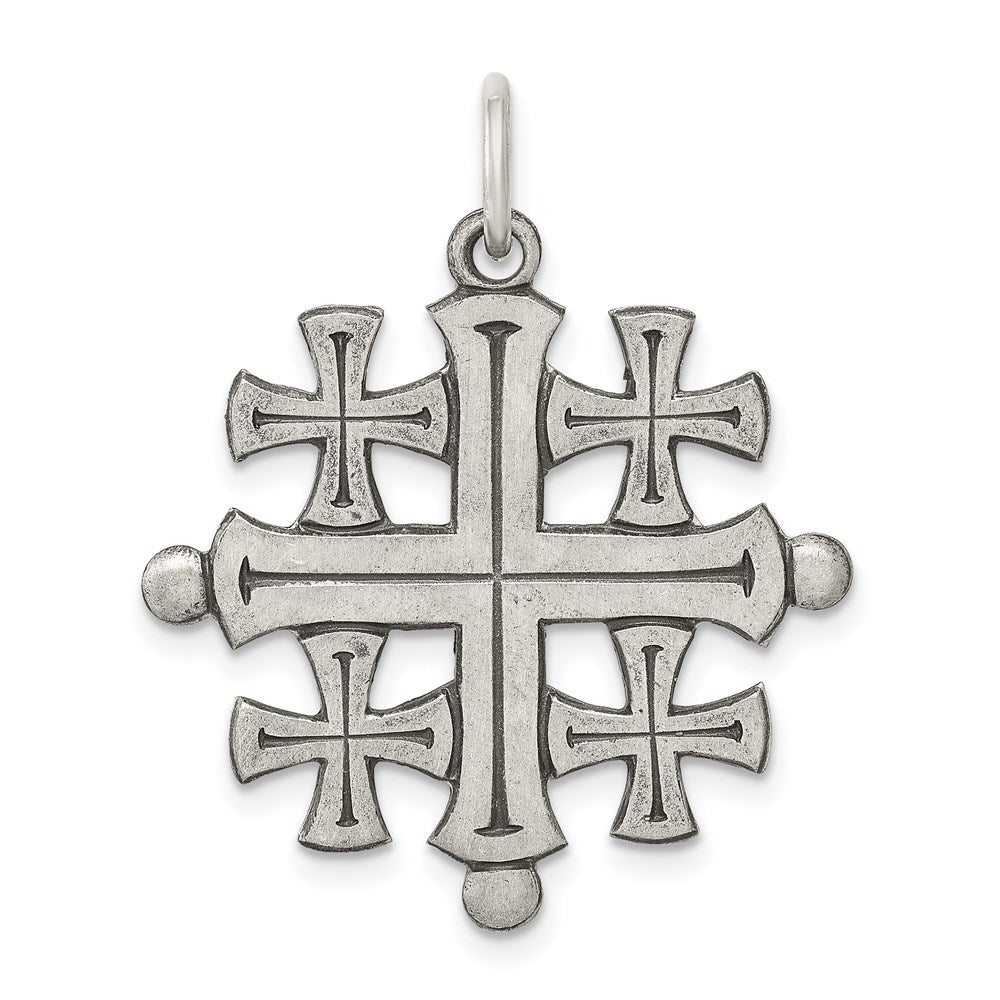 Sterling Silver Antiqued Jerusalem Cross Pendant, 26 x 26 mm