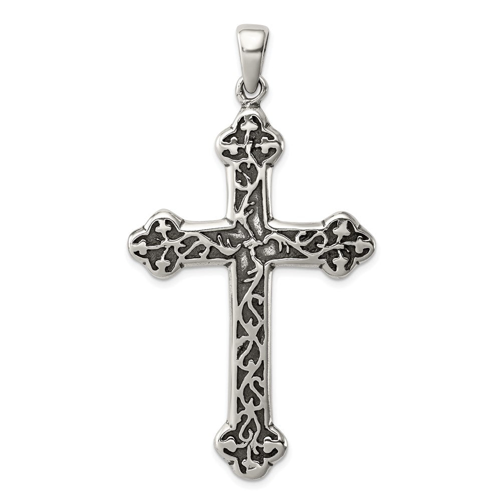 Sterling Silver Antiqued Thorn Cross Pendant, 63 x 34 mm