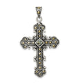 Sterling Silver Antiqued Marcasite Cross Pendant, 50 x 29 mm
