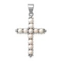 Sterling Silver Rhodium-platedFW Cultured Pearl Cross Pendant, 42 x 25 mm