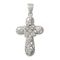 Sterling Silver Rhodium-plated CZ Cross Pendant, 42 x 33 mm